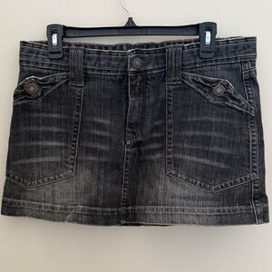 Club Monaco Revolve Jada Faded Black Cotton Denim Midrise Mini Skirt